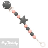 My Teddy attache tétine, silicone, gris/rose étoile